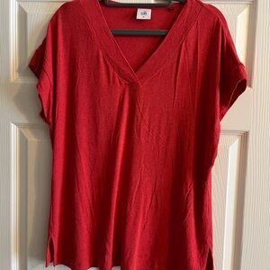 CAbi Red Short Sleeve V-Neck Top